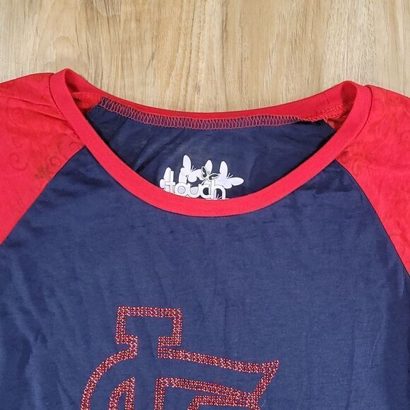 🔹️Touch Blue & Red Burnout St Louis Cardinals Baseball Top Large - Picture 3 of 11